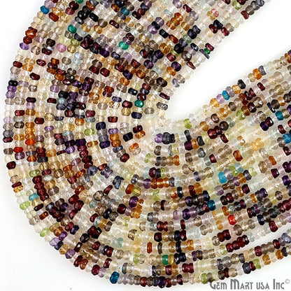 Mixed Rondelle Beads, 12.5 Inch Gemstone Strands, Drilled Strung Nugget Beads, Faceted Round, 3-4mm