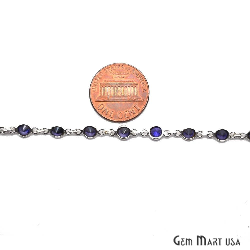 Blue Zircon 4mm Round Silver Plated Rosary Chain