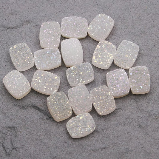 Titanium White Druzy 9x11mm Octagon Shape Loose Cabochon