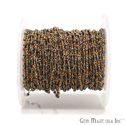 Pyrite Gold Plated Wire Wrapped Gemstone Beads Rosary Chain