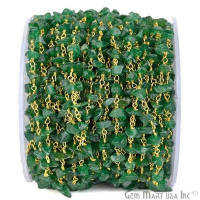Aventurine Nugget Chip Gold Wire Wrapped Beads Rosary Chain
