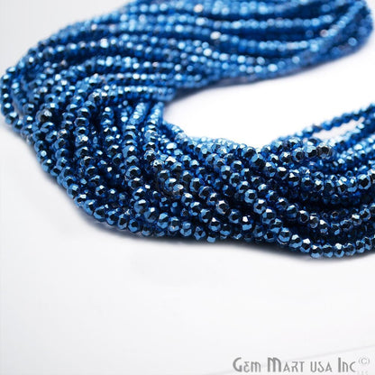 Sky Blue Pyrite Rondelle Beads, 12.5 Inch Gemstone Strands, Drilled Strung Nugget Beads, Faceted Round, 3-4mm