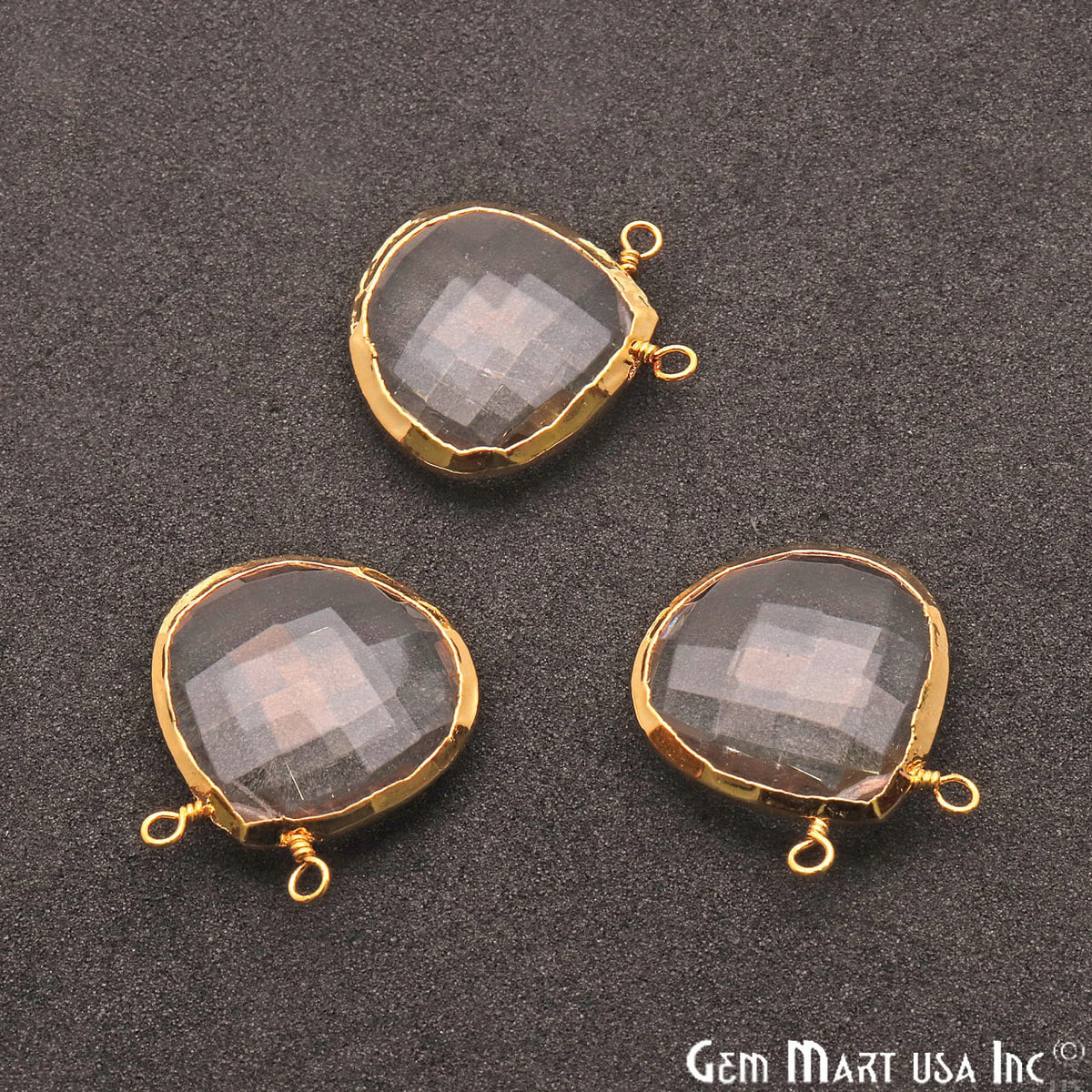 Clearance Gemstone 22x20mm Heart Shape Gold Electroplated Connector