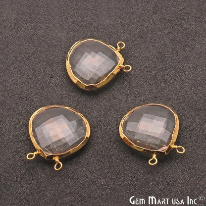 Clearance Gemstone 22x20mm Heart Shape Gold Electroplated Connector