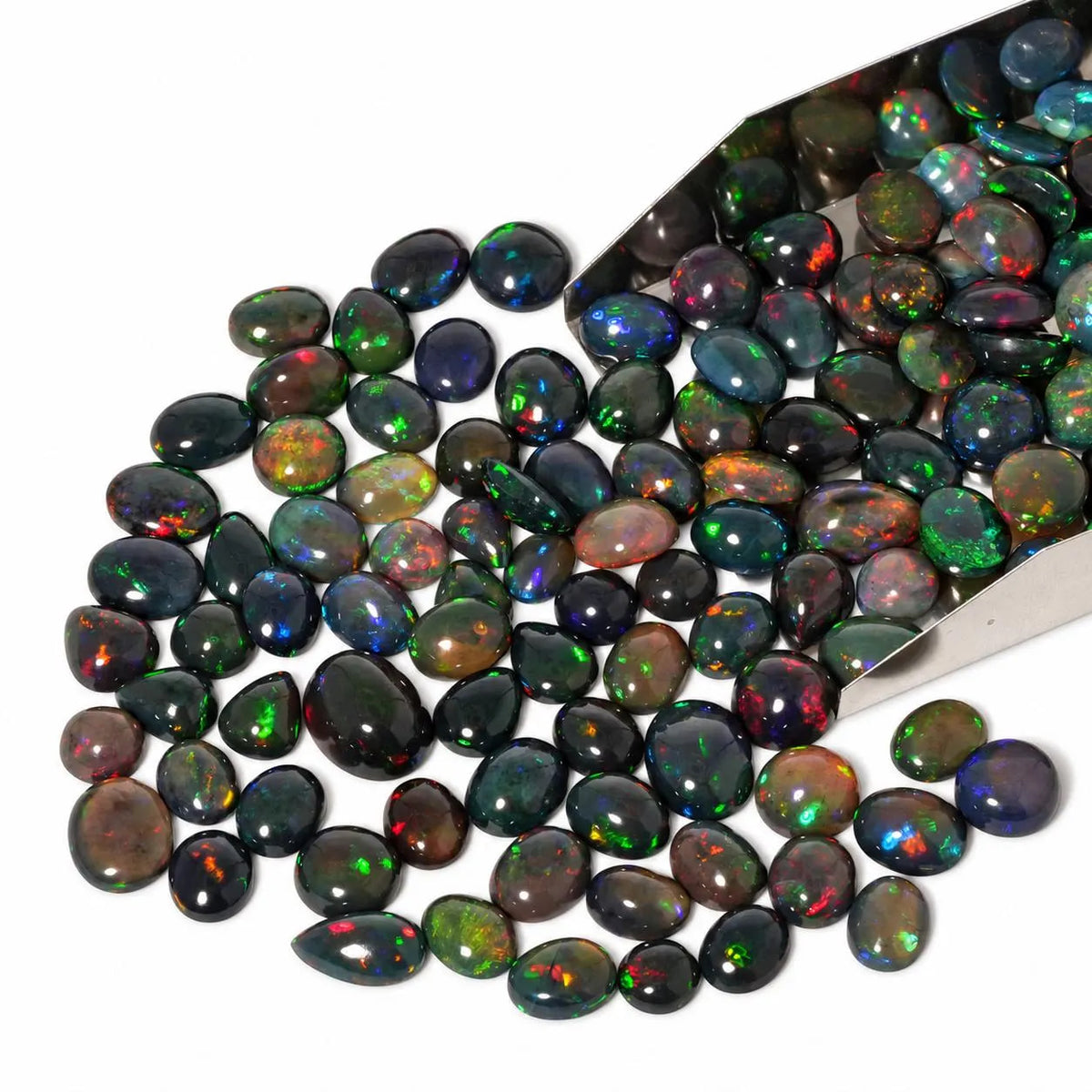 Black Opal Cabochon Loose Gemstone ,Multicolor Play of Color ,Oval, Round and Pear ,10-20mm , Ring & Pendant Stones