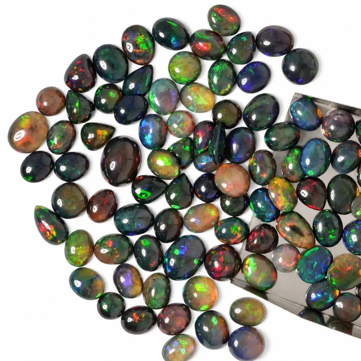 Black Opal Cabochon Loose Gemstone ,Multicolor Play of Color ,Oval, Round and Pear ,10-20mm , Ring & Pendant Stones