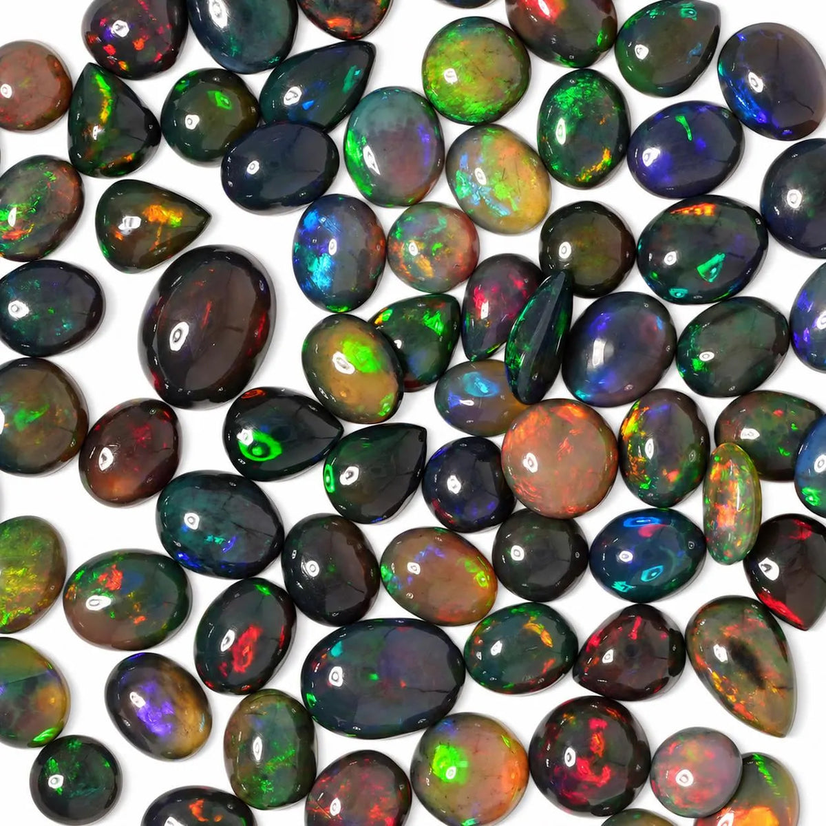 Black Opal Cabochon Loose Gemstone ,Multicolor Play of Color ,Oval, Round and Pear ,10-20mm , Ring & Pendant Stones