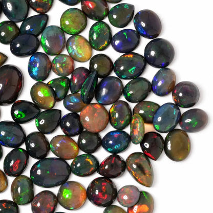 Black Opal Cabochon Loose Gemstone ,Multicolor Play of Color ,Oval, Round and Pear ,10-20mm , Ring & Pendant Stones