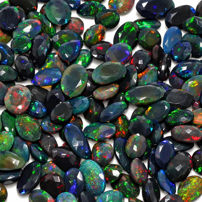 Black Opal Loose Gemstone ,Rainbow Fire ,Oval and Pear Cut , 10-20mm , October Birthstone 5+ Carats