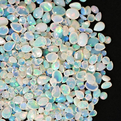 White Opal Cabochon Gemstone Mix, 100% Natural Precious Gems, Mix Shape Faceted Loose Gems, 4-8mm, 5+ Carats