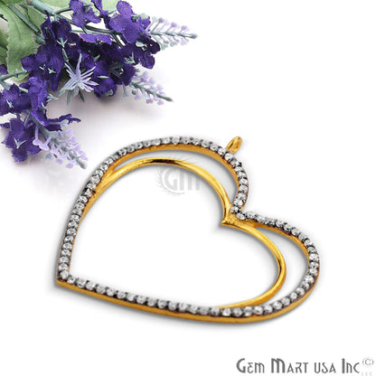 Cubic Zircon Pave 'Heart' Gold Vermeil Charm For Bracelet & Pendants