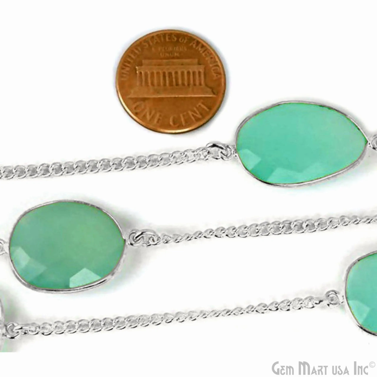 Aqua Chalcedony 15mm up Silver Plated Bezel Link Connector Chain