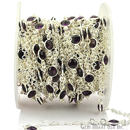 Amethyst Round 6mm Silver Plated Bezel Connector Chain
