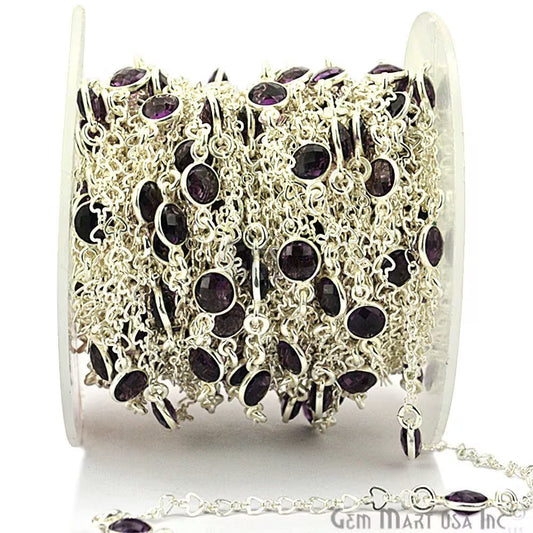 Amethyst Round 6mm Silver Plated Bezel Connector Chain