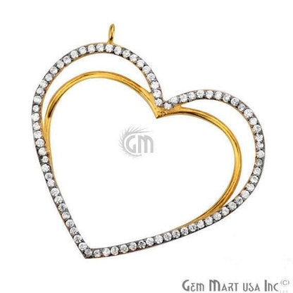 Cubic Zircon Pave 'Heart' Gold Vermeil Charm For Bracelet & Pendants