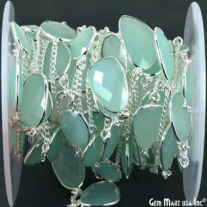 Aqua Chalcedony 15mm up Silver Plated Bezel Link Connector Chain