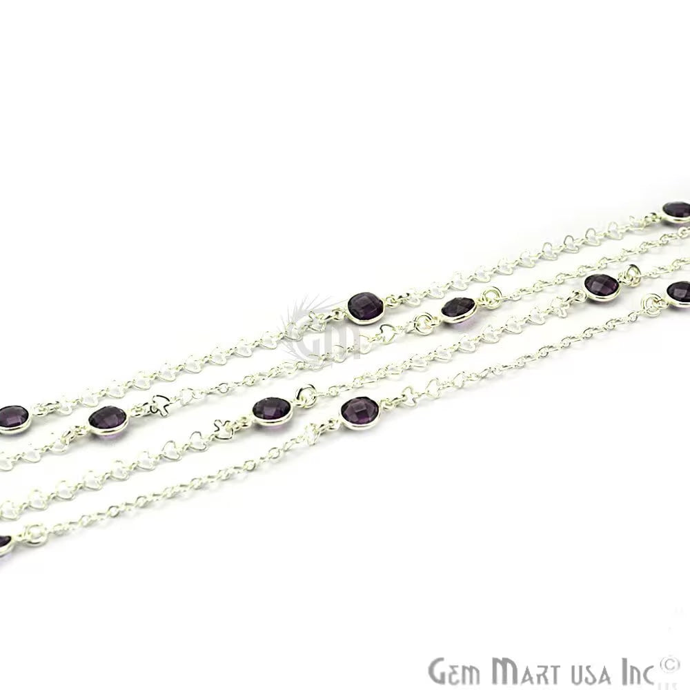 Amethyst Round 6mm Silver Plated Bezel Connector Chain