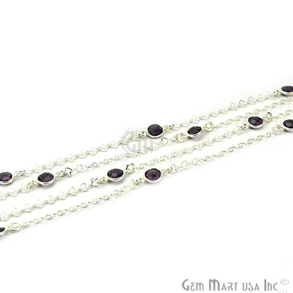 Amethyst Round 6mm Silver Plated Bezel Connector Chain