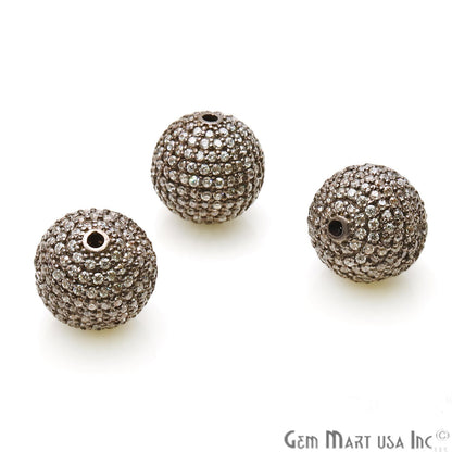 Cubic Zircon Round 12mm Beads Ball Sterling Silver Charm For Bracelet & Pendants