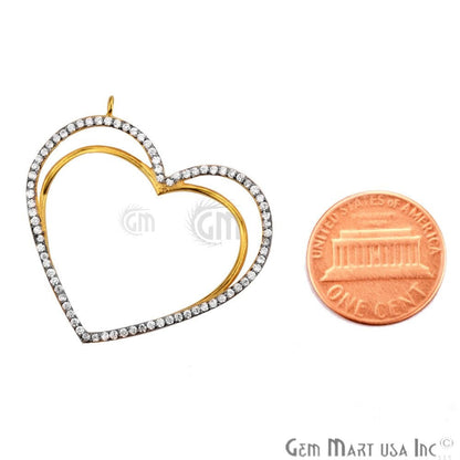 Cubic Zircon Pave 'Heart' Gold Vermeil Charm For Bracelet & Pendants