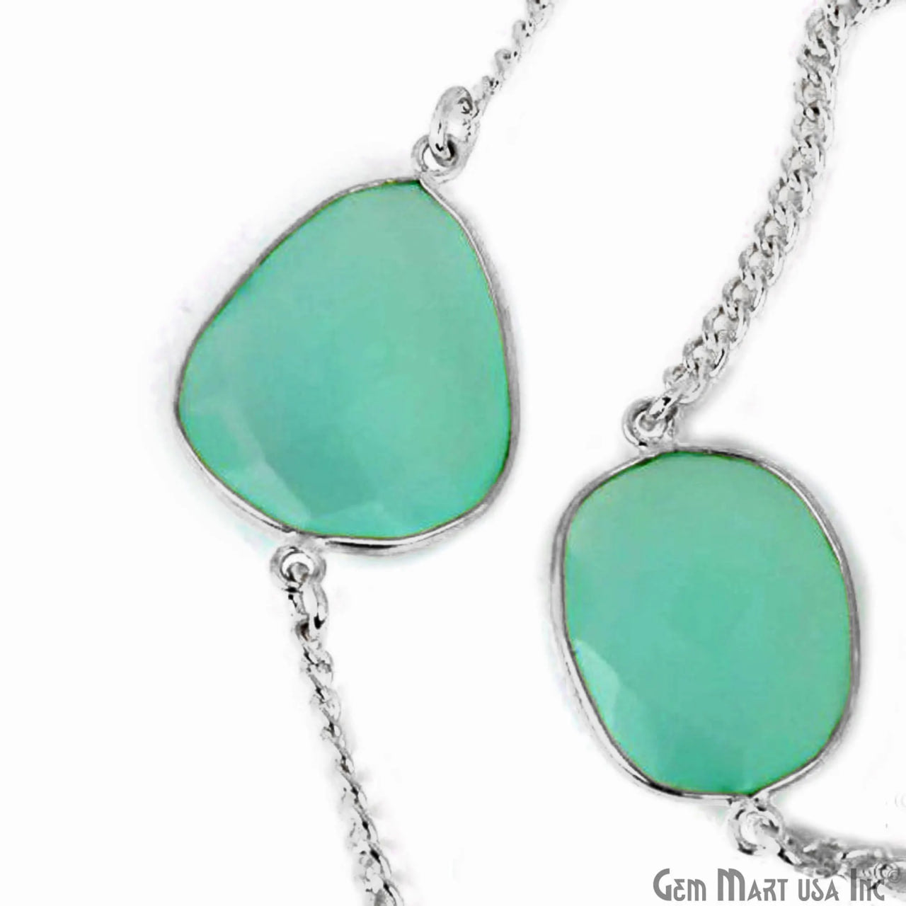 Aqua Chalcedony 15mm up Silver Plated Bezel Link Connector Chain