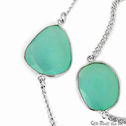 Aqua Chalcedony 15mm up Silver Plated Bezel Link Connector Chain