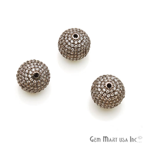 Cubic Zircon Round 12mm Beads Ball Sterling Silver Charm For Bracelet & Pendants