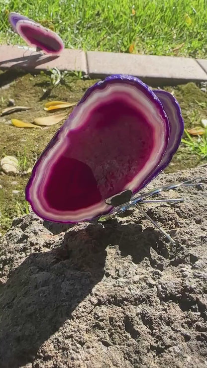 Agate Slice Purple Butterfly, Natural Agate Décor, Butterfly Wing Home Décor, Agate Geode, Purple Agate