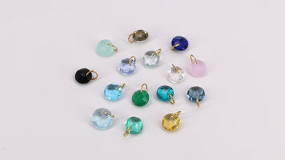 Round Faceted 8x6mm Gold Plated Single Bail Wire Loop Glass Stone Pendant Connector Charm