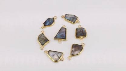 Labradorite Rough Gemstone 23x13mm Gold Plated Double Bail Charm Connector