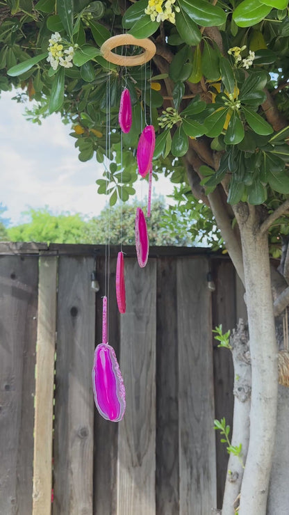 Pink Agate Slice Wind Chime, Natural Gemstone Wind Chime, Garden Décor, Home Décor, Melodic Tones