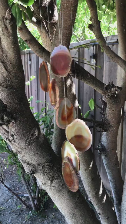 Red Agate Slice Wind Chime, Natural Gemstone Wind Chime, Garden Décor, Home Décor, Melodic Tones