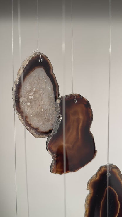Black Agate Slice Wind Chime, Natural Gemstone Wind Chime, Garden Décor, Home Décor, Melodic Tones
