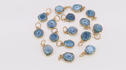 Blue Agate Geode Druzy 14x10mm Single Bail Gold Electroplated Gemstone Connector