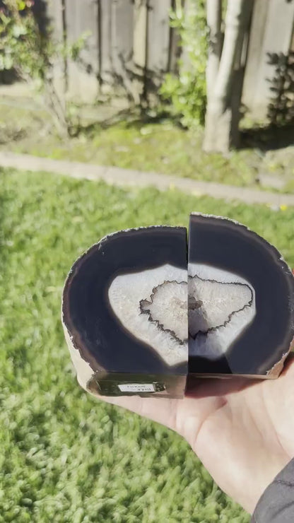 Black Agate Bookend Pair, Natural Geode Bookend, Unique Crystal Bookend Set, Home Decor, Free Shipping