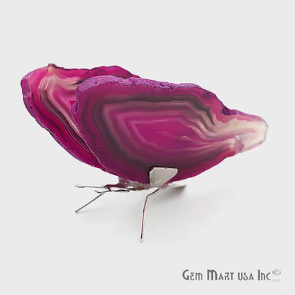 Pink Agate Slice Butterfly, Natural Agate Décor, Butterfly Wing Home Décor, Agate Geode, Natural Gemstone Butterfly