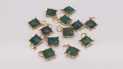Chrysocolla Square 10mm Gold Bezel Setting Single Bail Gemstone Connector