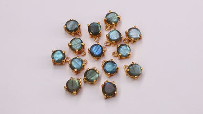 Labradorite Prong Setting Round 7mm Gold Plated Gemstone Connector