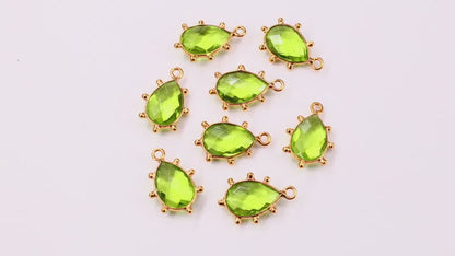 Peridot Pears 17x11mm Gold Plated Single Bail Bezel Gemstone Connector