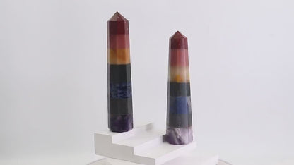 7 Chakra Gemstone Jumbo Tower Crystal Tower Obelisk Healing Meditation Gemstones 4-5 Inch