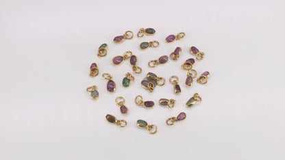 Multi Tourmaline Oval 9x4mm Gold Plated Single Bail Bezel Gemstone Connector