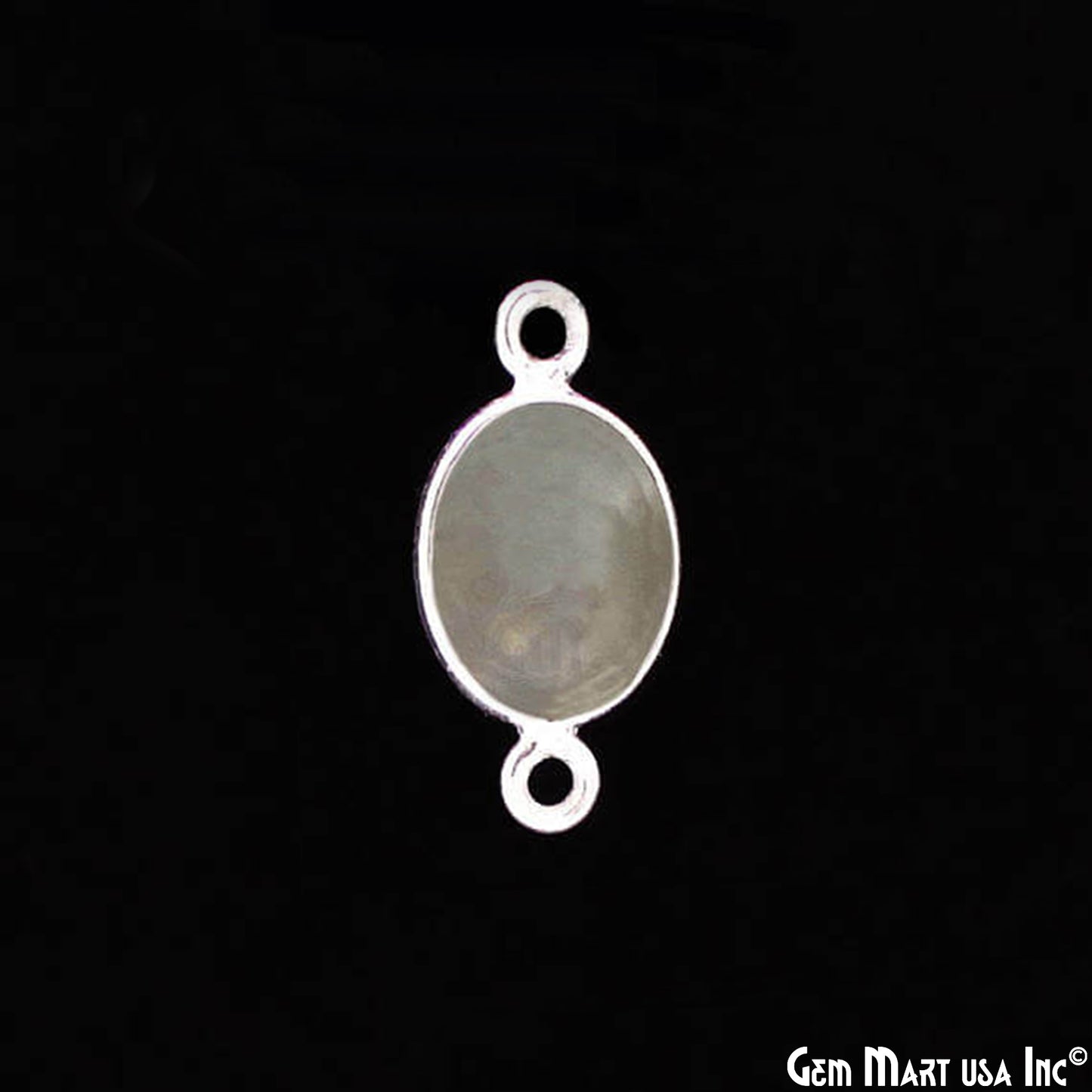 Rainbow Moonstone Oval 10x8mm Silver Plated Bezel Double Bail Gemstone Connector