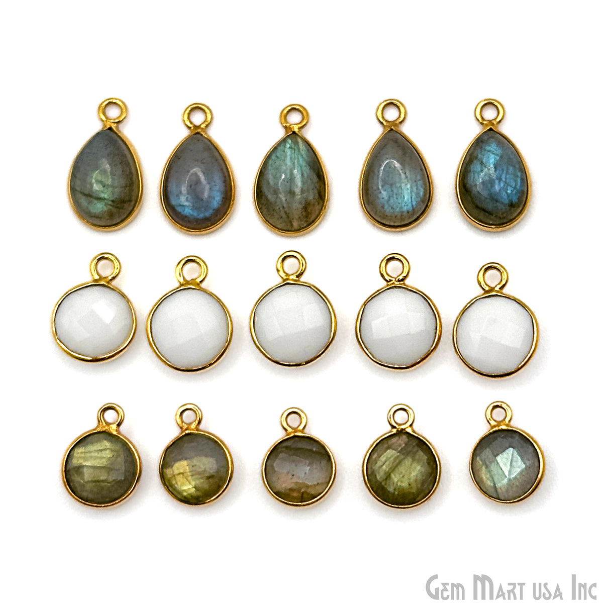 Gold Plated Pendant Bulk Lot, Single Bail Bezel Gemstones, Jewelry Making Supplies, DIY Jewelry Starter Kit, 18 pcs Craft Pack, GemMartUSA