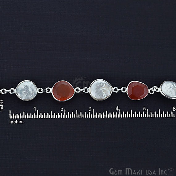 Carnelian With Freshwater Pearl 10-15mm Silver Plated Continuous Connector Chain - GemMartUSA