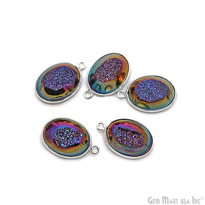 Window Druzy 12x16mm Oval Bezel Cave Druzy Connector (Pick Color, Bail, Plating)