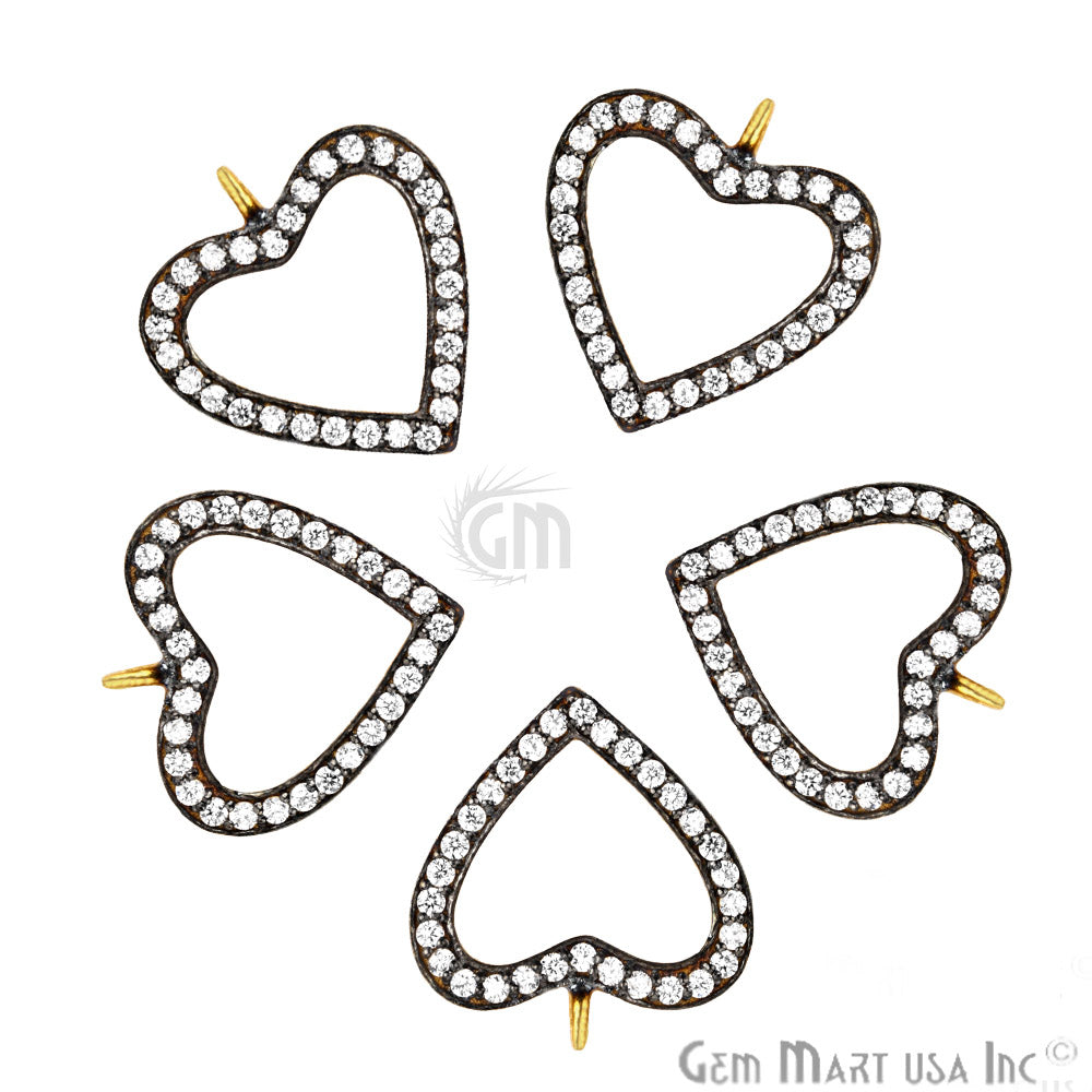 Heart' Cubic Zircon Pave Charm Gold Vermeil Charm For Bracelet & Pendants - GemMartUSA