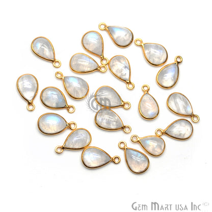 Rainbow Moonstone 8x12mm Pears Single Bail Gold Bezel Cabochons Connector