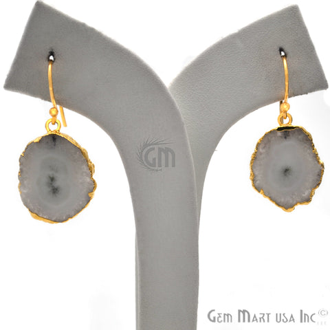 Solar Druzy Gemstone 26x19mm Gold Edge Dangle Hook Earrings - GemMartUSA