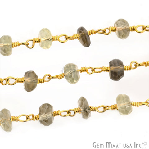 Lemon Topaz Beads 5-6mm Gold Wire Wrapped Rosary Chain - GemMartUSA