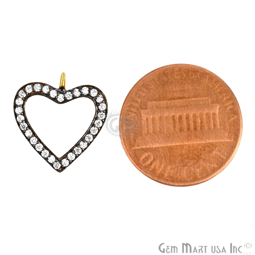 Heart' Cubic Zircon Pave Charm Gold Vermeil Charm For Bracelet & Pendants - GemMartUSA